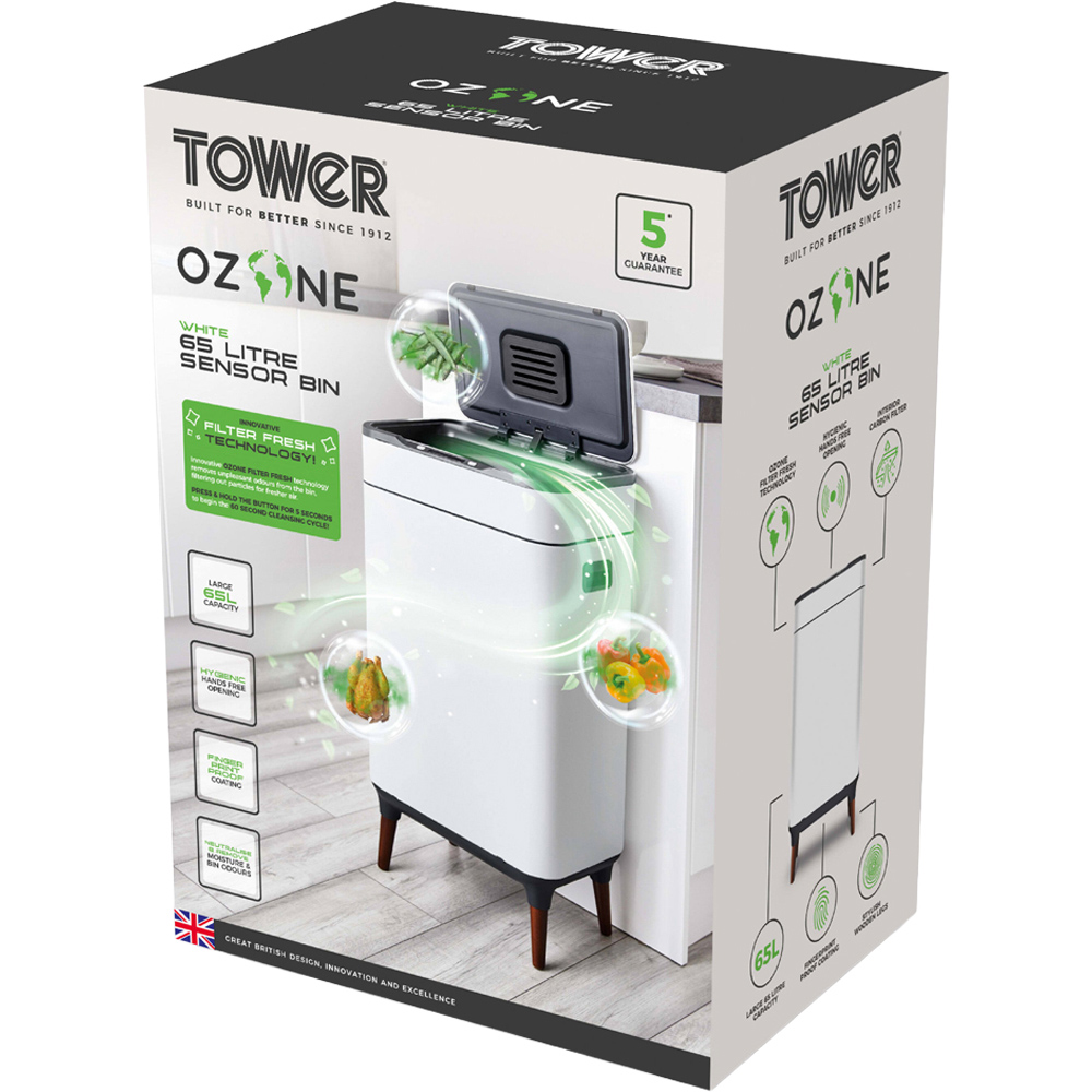 Tower Ozone White Sensor Bin 65L Image 2