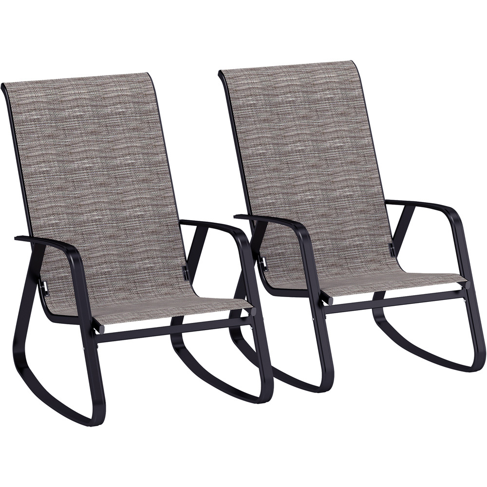 Outsunny Set of 2 Light Brown High Back Garden Rocking Chair Image 2