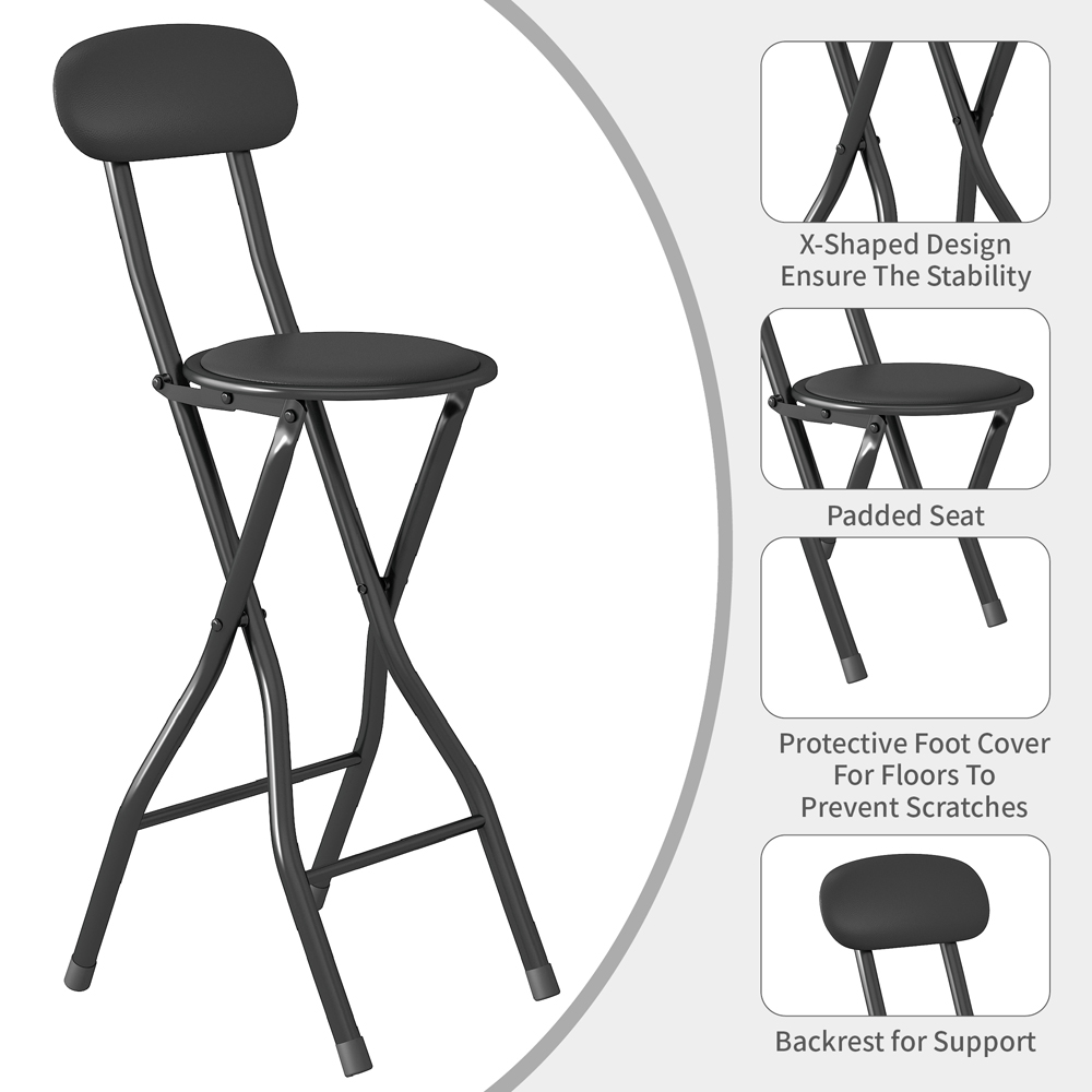 Black Padded Folding Bar Stool Image 3
