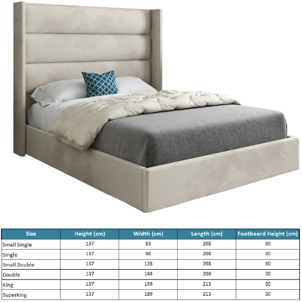 Nuno Silver Super King Size Velvet Upholstered Bed Frame with Straight Winged Headboard Image 7