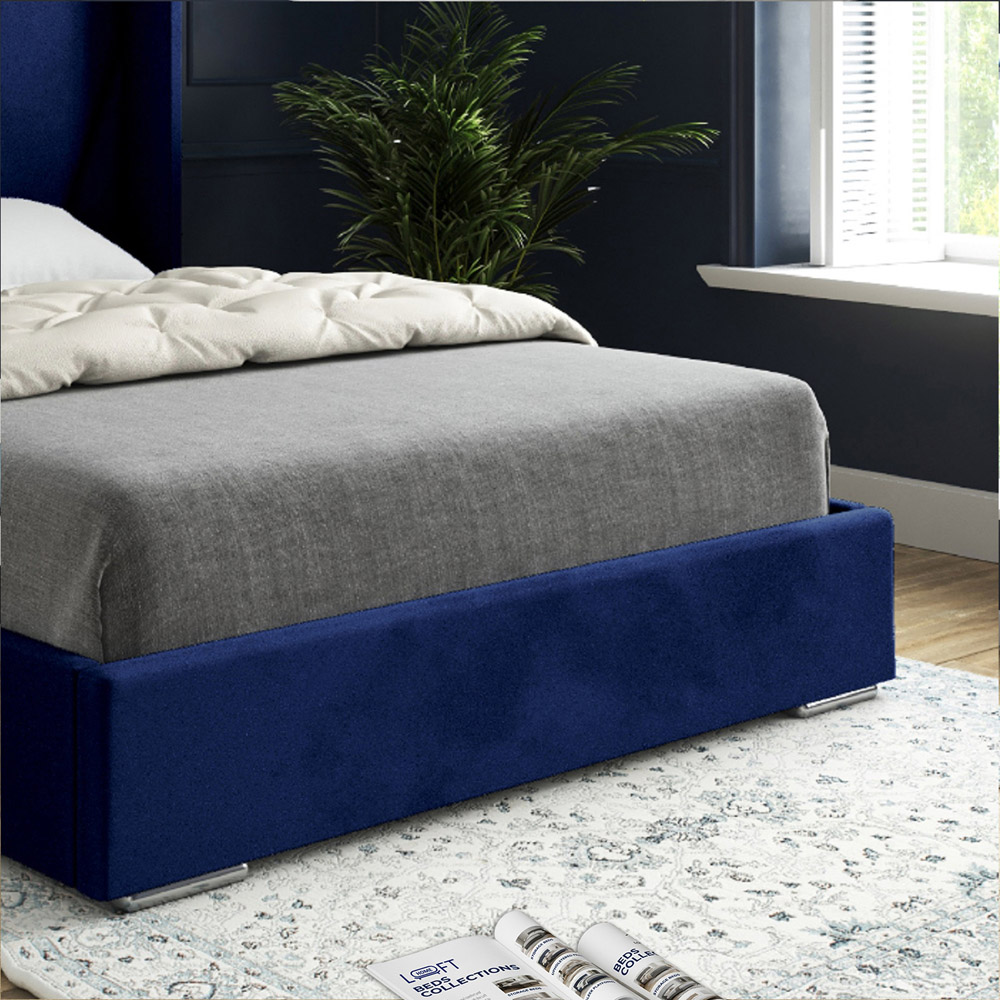 Bellini Blue Double Velvet Upholstered Bed Frame with Wide Curved Winged Headboard Image 4