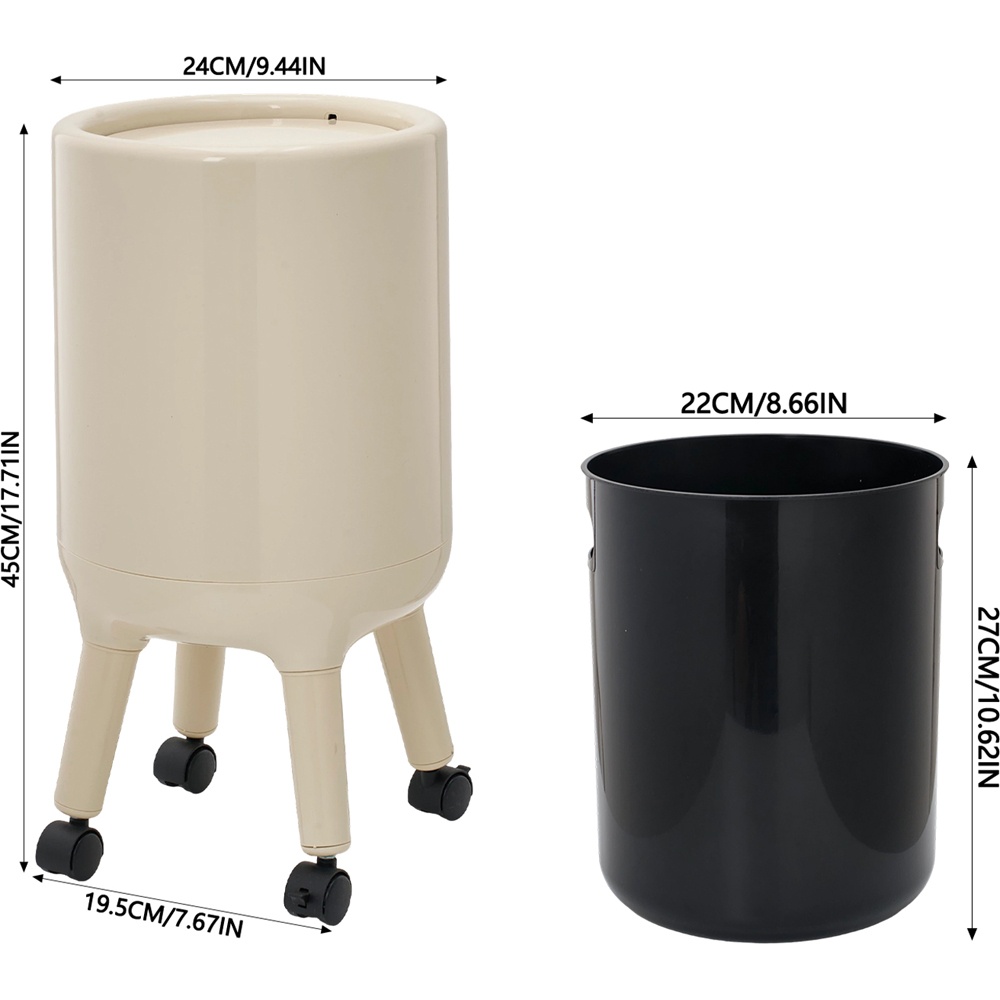 Living and Home Cream Rubbish Bin with Press Lid and Castors 11.5L Image 8