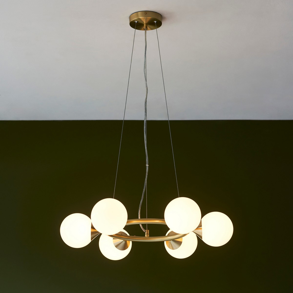 Merano Grosseto 6 light White Gloss Glass Satin Brass Plate Ceiling Light Image 2