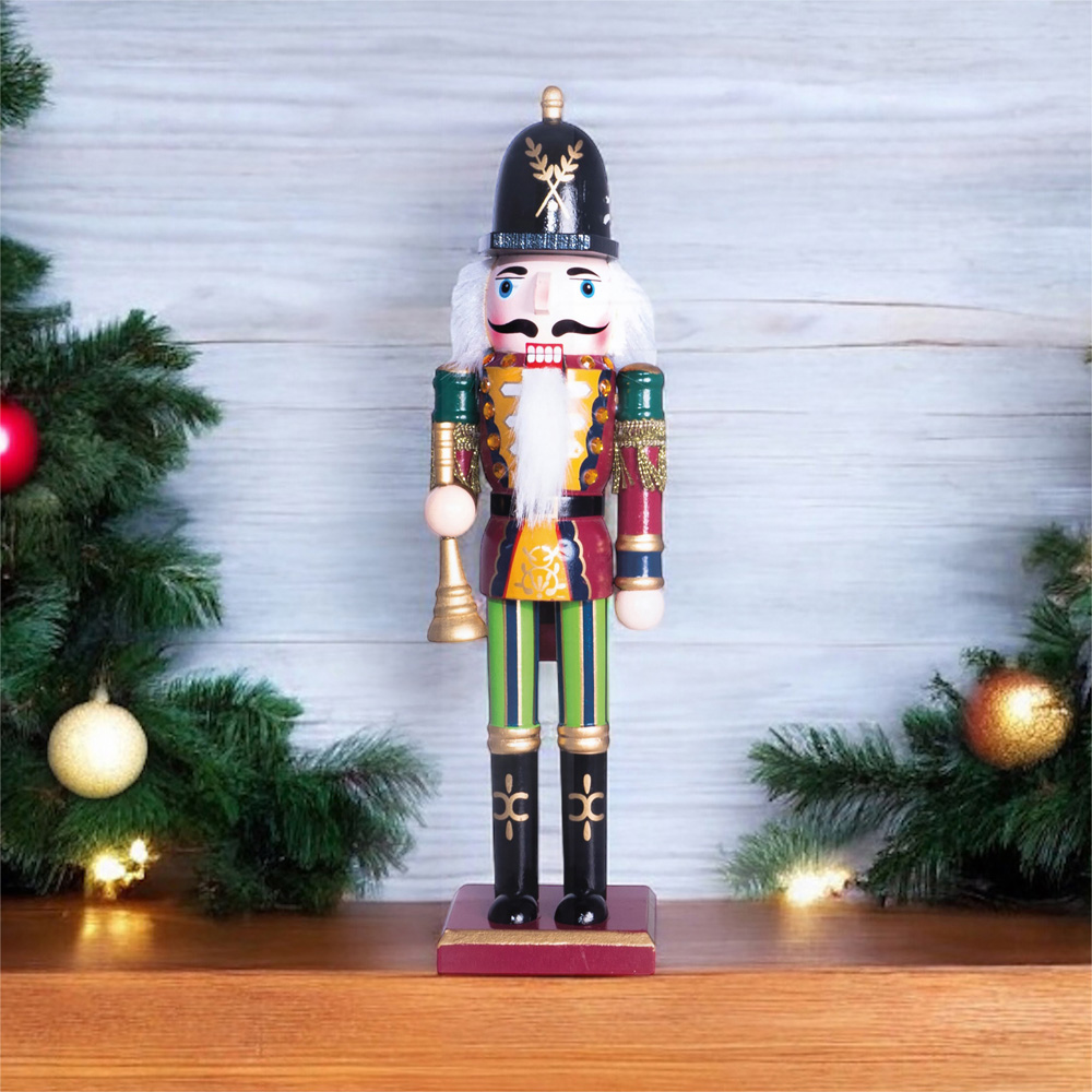 St Helens Green Classic Wooden Nutcracker Soldier with Bugle 30cm Image 2