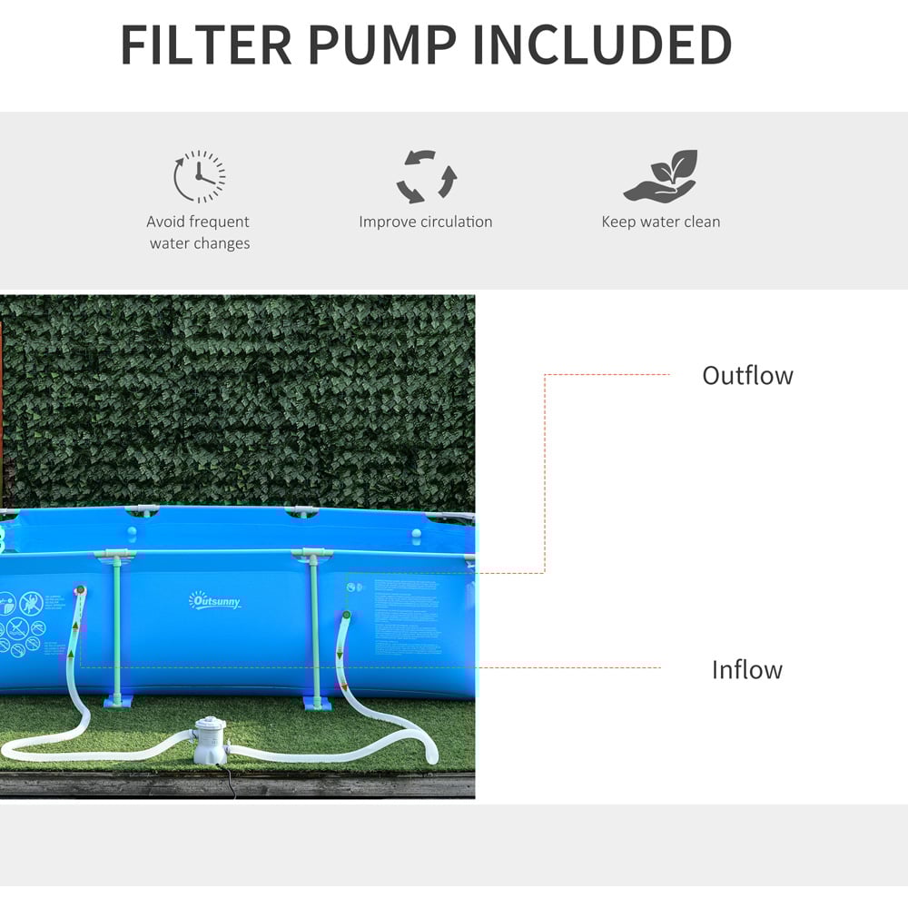 Outsunny Blue Rectangular Paddling Pool with Filter Pump 315cm Image 4