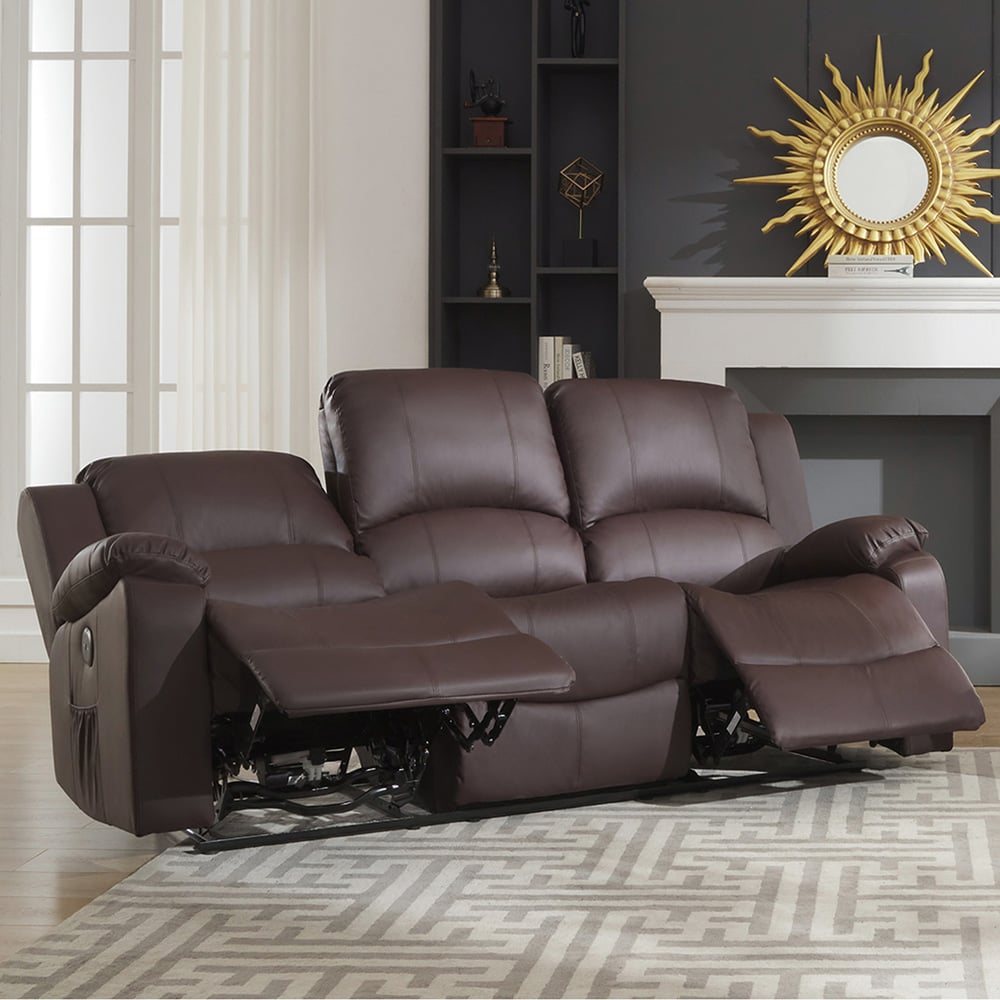 Glendale 3 Seater Brown Bonded Leather Electric Recliner Sofa Image 2