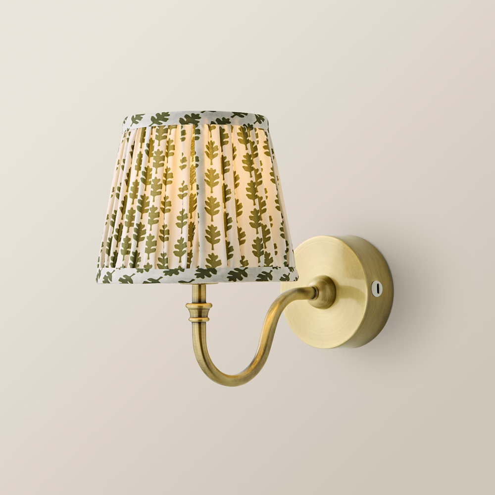 ValueLights Lowe Green Ditsy Floral Pleated Shade Gold Rechargeable Wall Light with Bulb Image 3