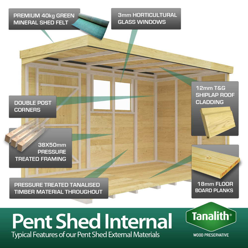 DIY Sheds 15 x 4ft Tongue and Groove Timber Pent Security Shed Image 8