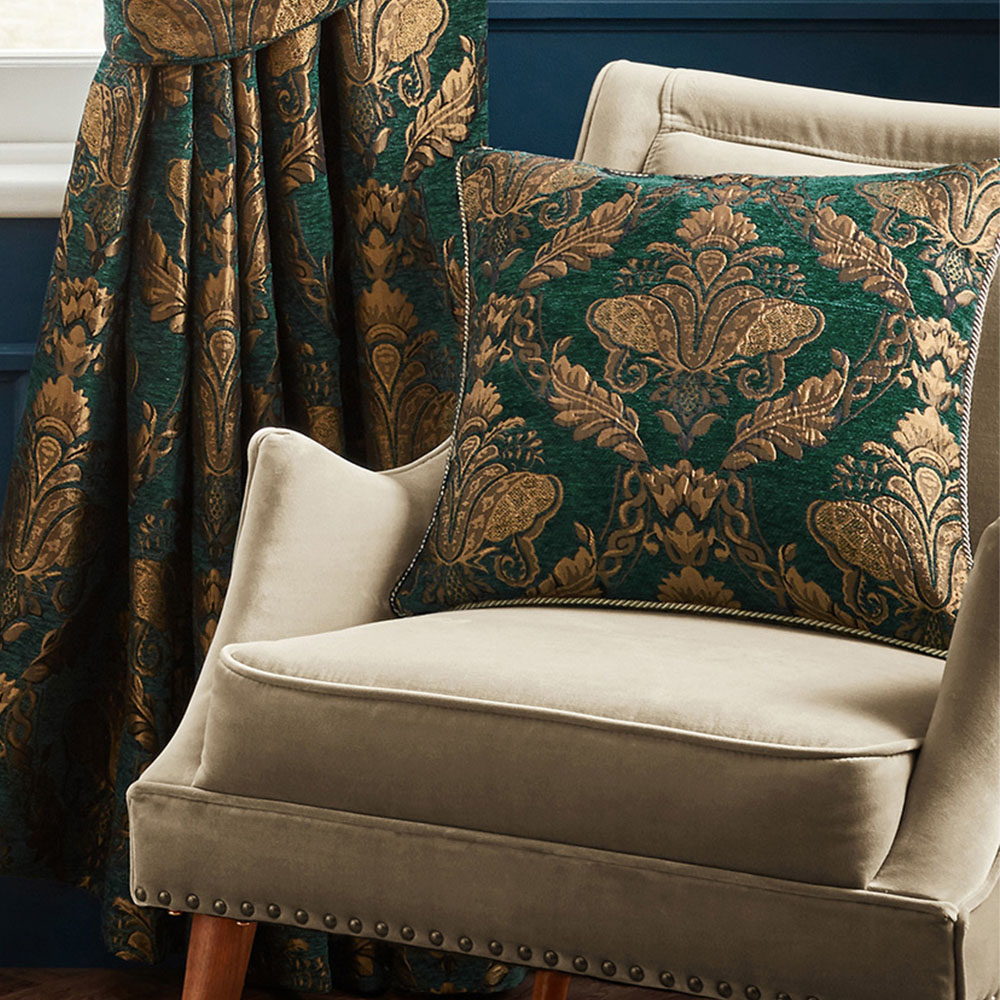 Paoletti Shiraz Emerald Floral Jacquard Cushion Image 2