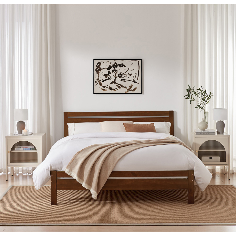 Furniturebox Cadhla King Size Walnut Stain Solid Pine Bed Frame Image 6