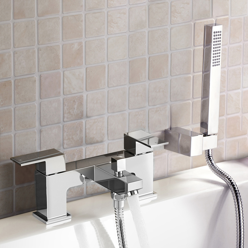 Nes Home Leon Chrome Bath Shower Mixer and Basin Mixer Tap with Waste Image 2