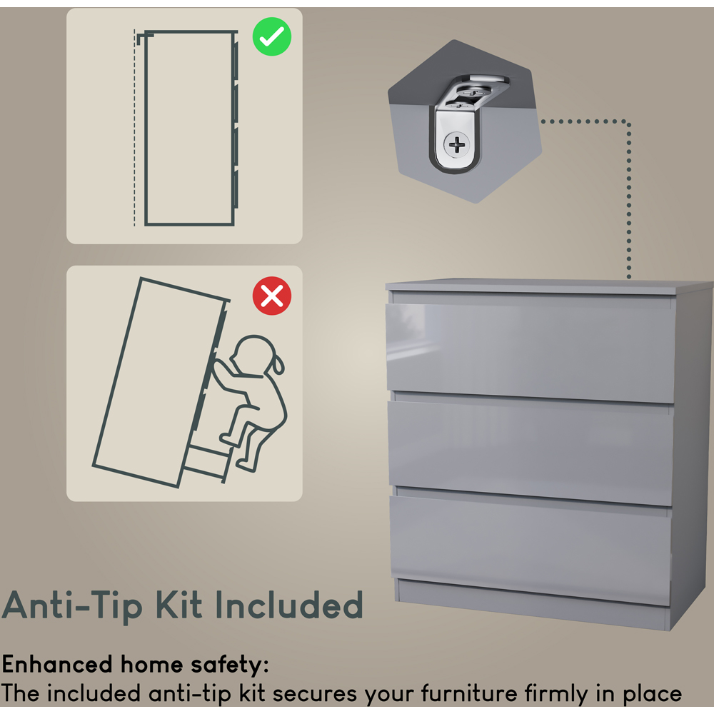 Vida Designs Glinton 3 Drawer Grey Chest of Drawers Image 8