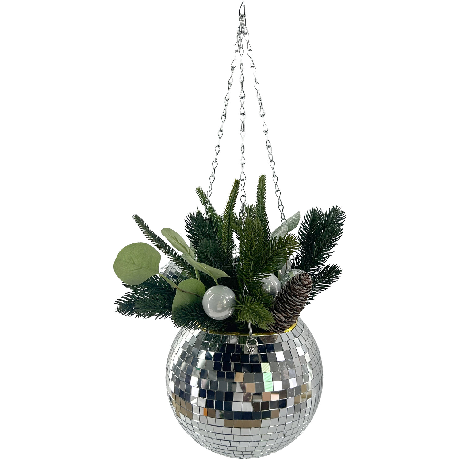 Disco Ball Hanging Floristry Basket Green and Silver Image 2