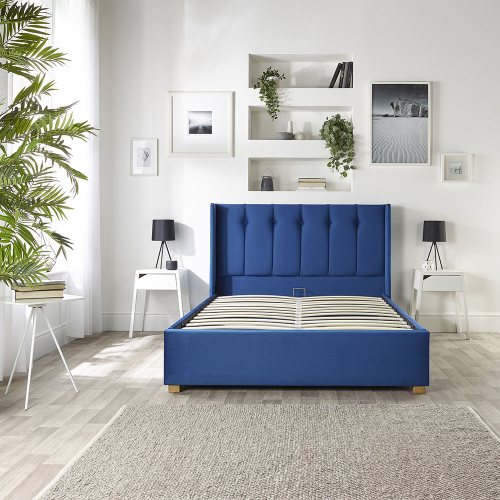 Catherine Lansfield Utopia Single Navy Velvet Ottoman Wing Bed Image 6