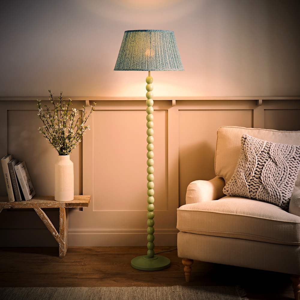 ValueLights Leaf Pleated Shade Pastel Green Bobbin LED Floor Lamp with Bulb Image 2