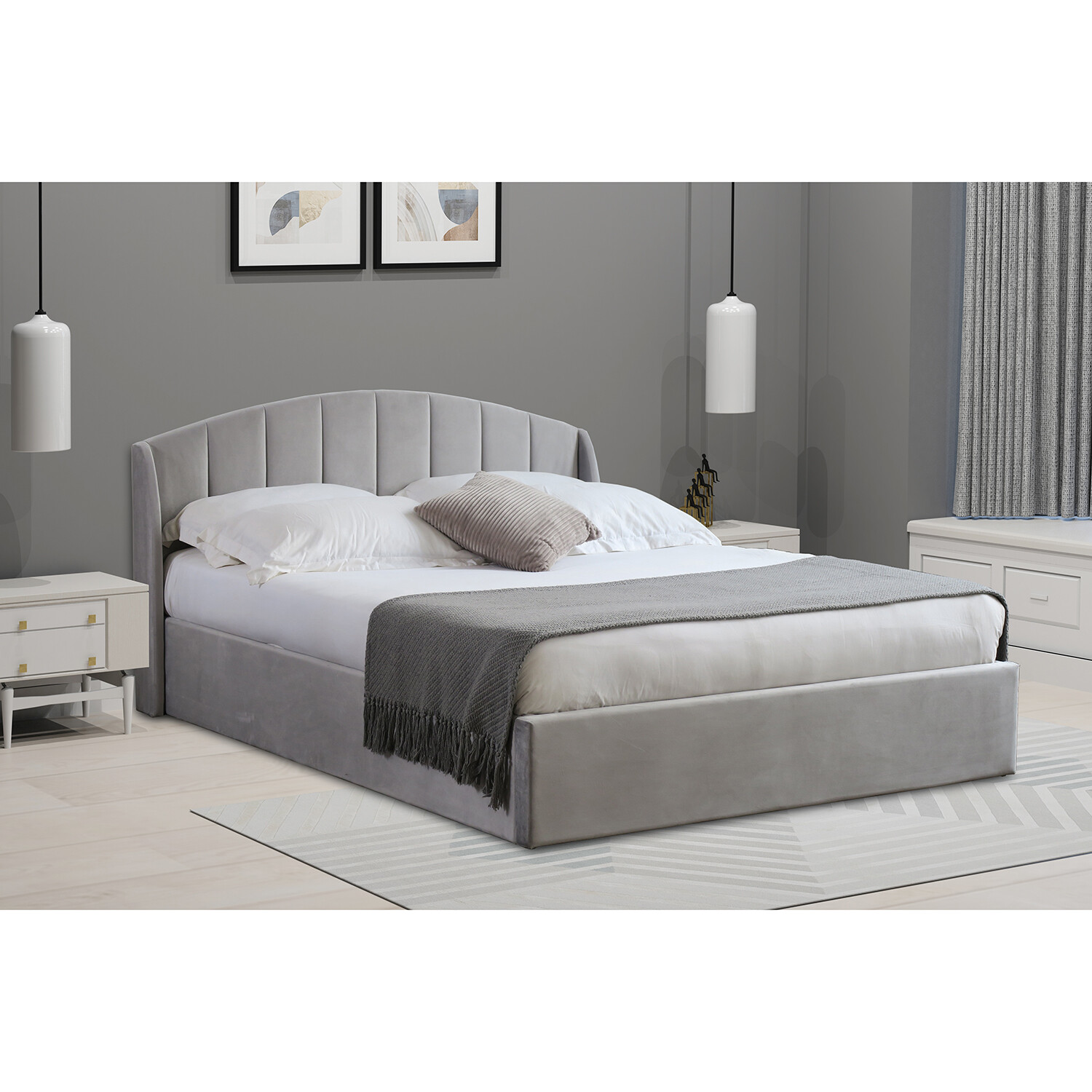 Grace Super King Grey Velvet Touch Ottoman Bed Image 7