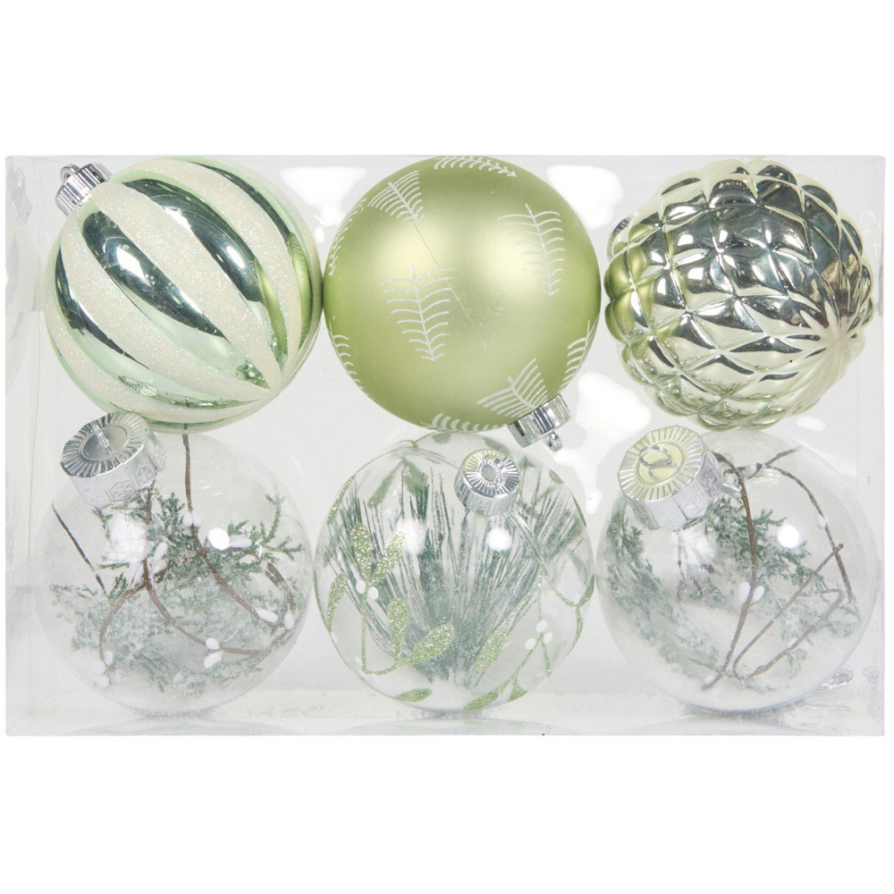 Set of 6 Mistletoe Cottage Baubles Green and Clear Image 4