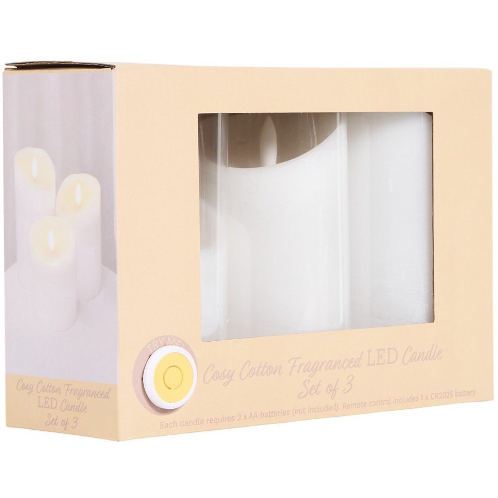 Set of 3 Cosy Cotton Fragranced LED Candles - White Image 4