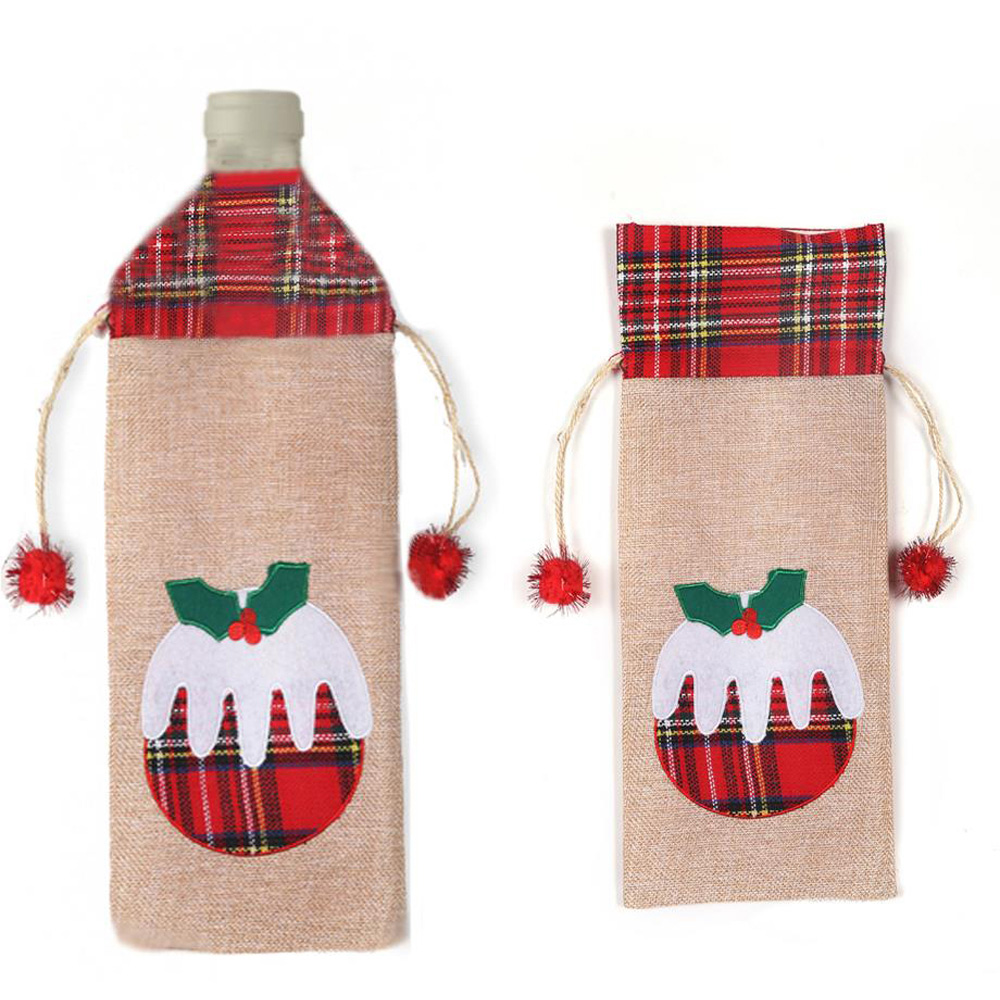 Shatchi Christmas Printed Hessian Linen Wine Bottle Liquor Cover Bag with Drawstring Image 3