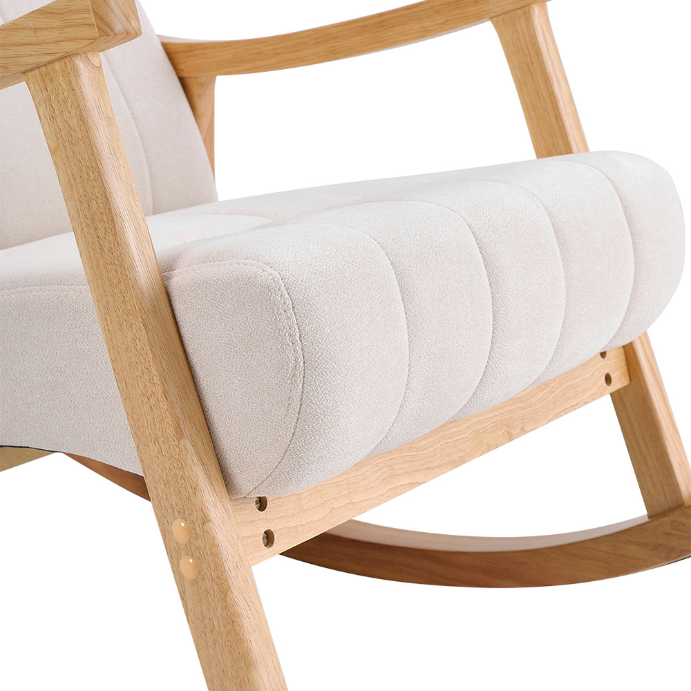Living and Home Beige Velvet Upholstered Tufted Rocking Chair Image 3