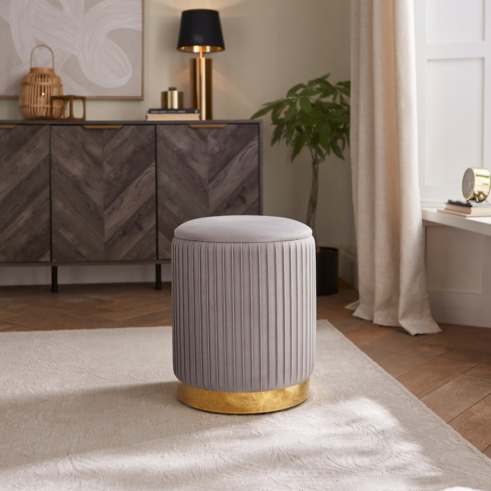 GFW Esme Grey Pleated Storage Stool Image 5