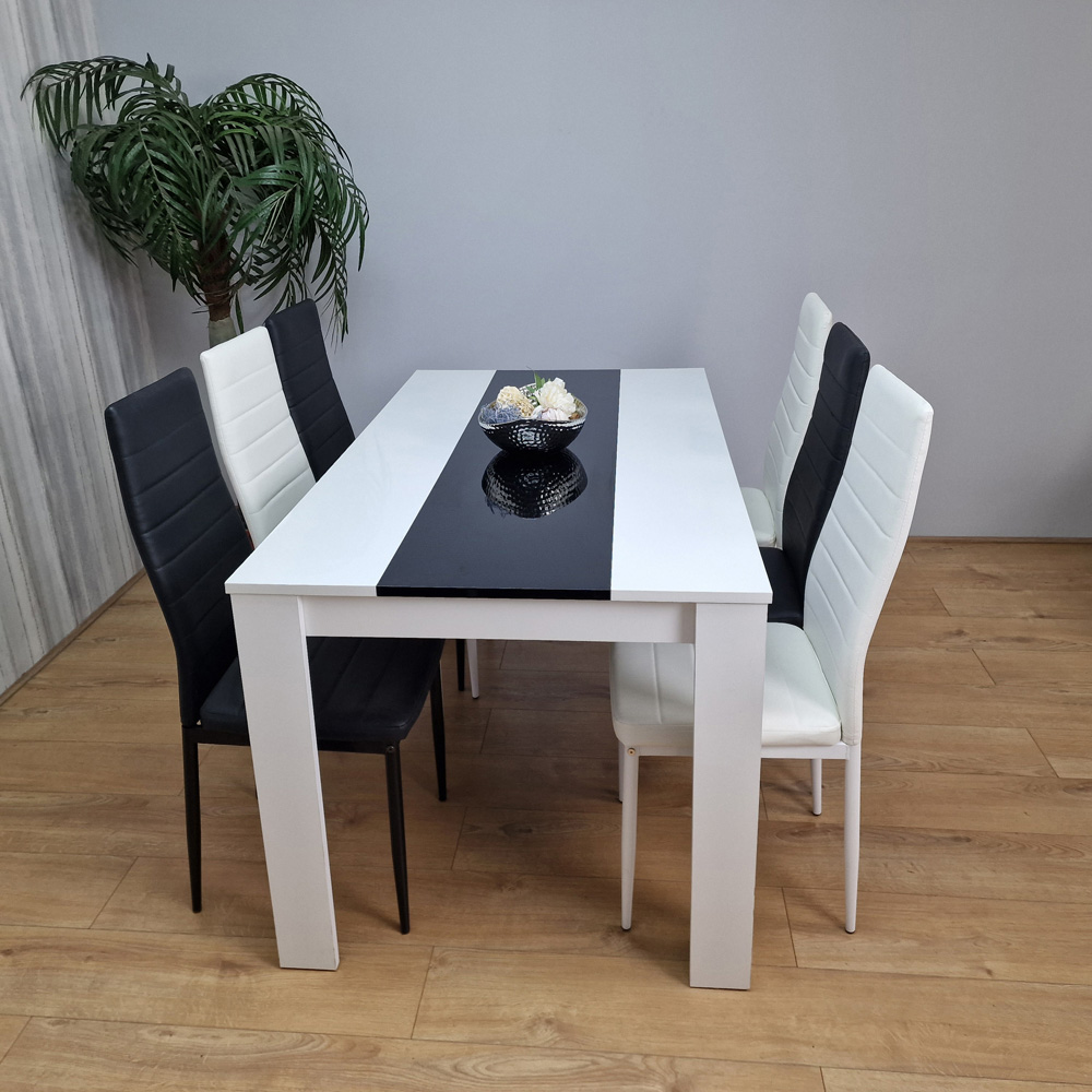 Portland Leather and Wood 6 Seater Dining Set Black and White Image 6
