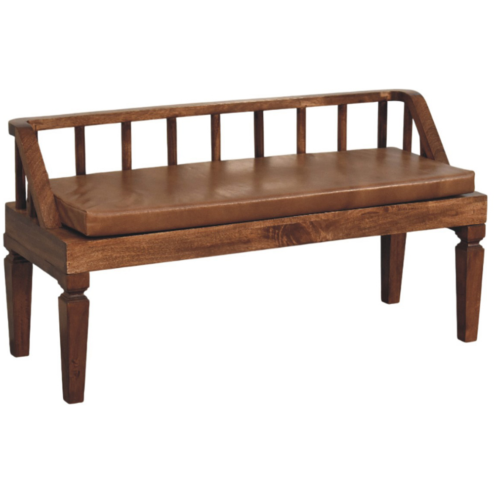 Artisan Furniture Bordeaux Roasted Almond 2 Seater Leather Upholstered Solid Wood Bench Image 2