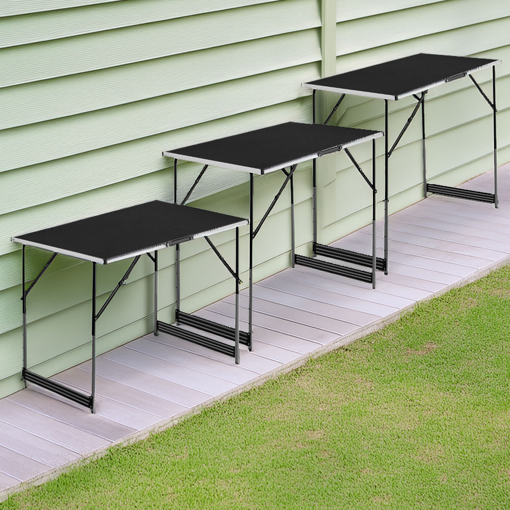 tectake Black Folding Table 3 Pack Image 1