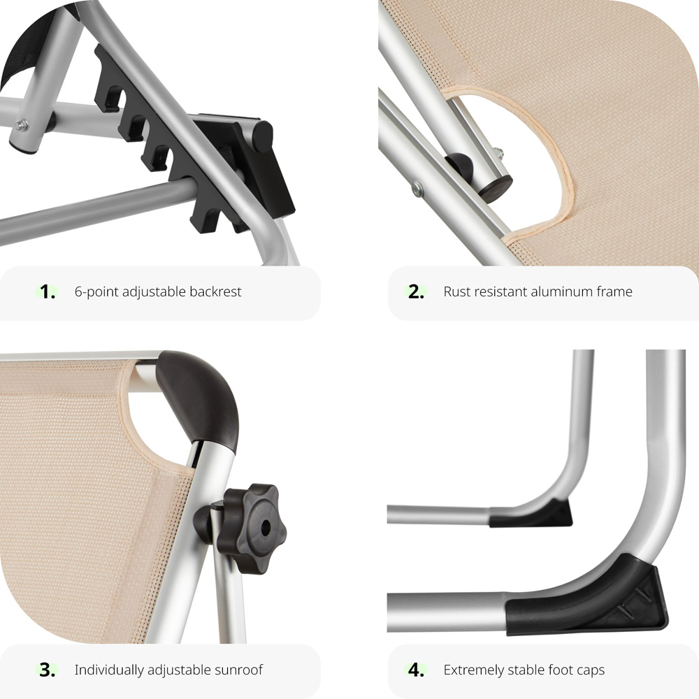 tectake Aurelie Beige Foldable and Adjustable Sun Lounger with Backrest Image 6