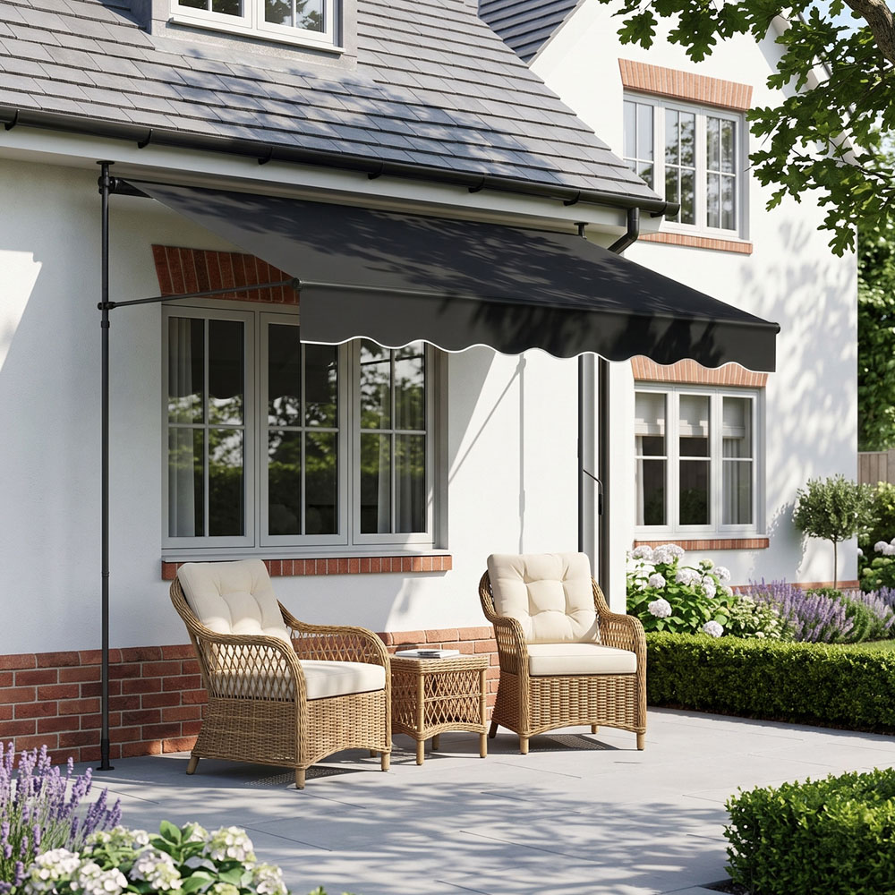 Living and Home Black Wavy Valance Retractable Height Adjustable Awning 3m Image 3