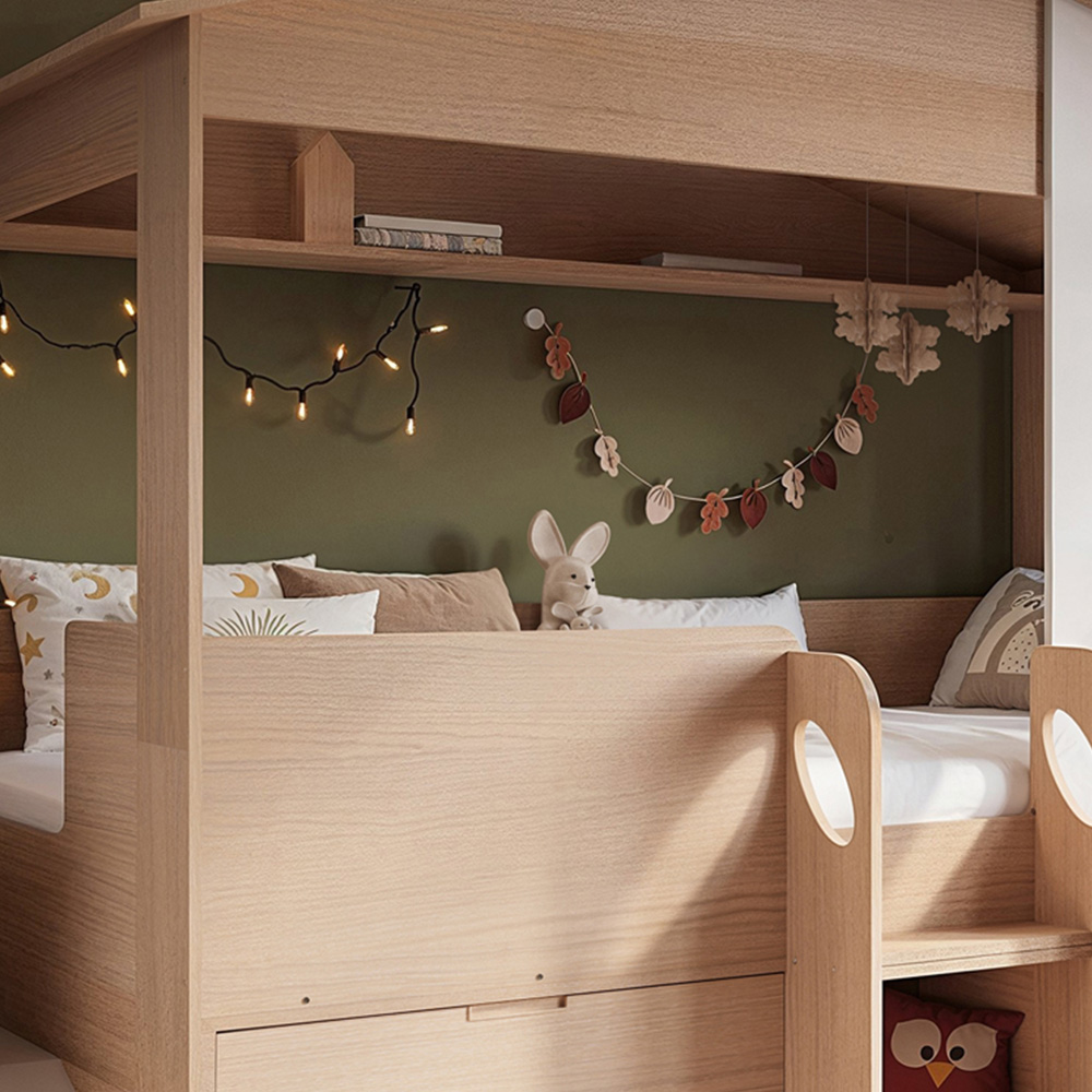 Flair Dreamland Oak Play House Slide Mid Sleeper with Storage Image 4