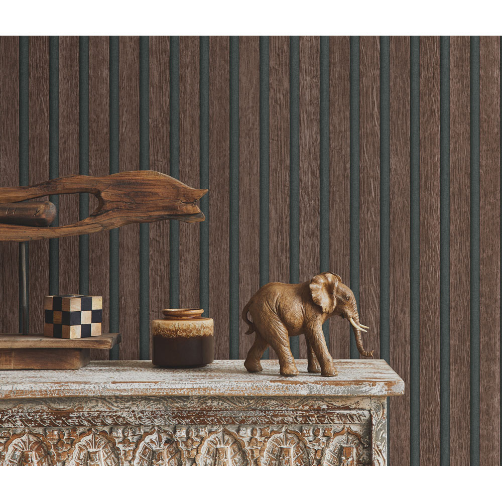 Erismann Acoustic Panel Wood Slat Walnut Wallpaper Image 3