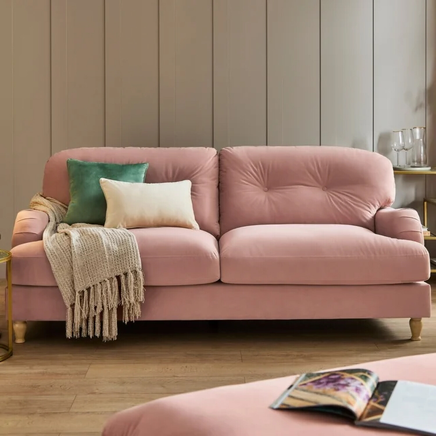 Dulcie Matte Velvet 3 Seater Sofa - Confeti Pink Image 1