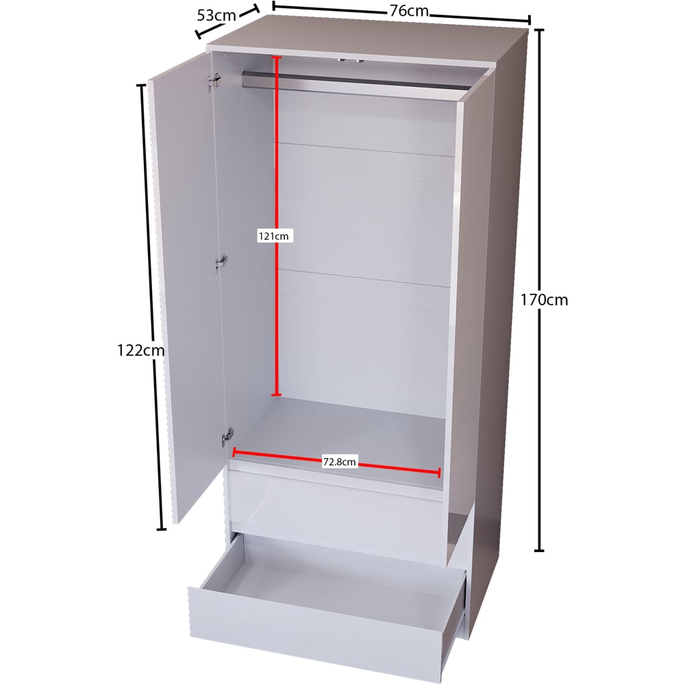 Vida Designs Glinton 2 Door 2 Drawer White Wardrobe Image 7