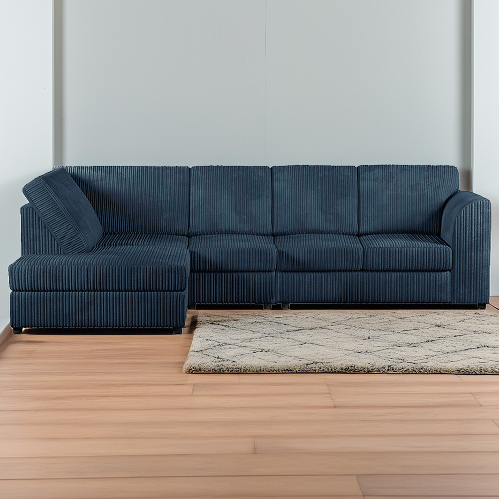 Luxor 4 Seater Navy Blue Jumbo Cord Left Hand Facing Full Back L Shaped Corner Sofa Set Image 1