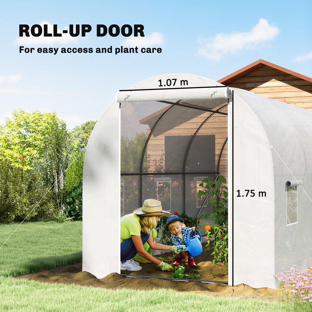 Outsunny White Steel Frame 6.5 x 11.5ft Walk In Polytunnel Greenhouse Image 3