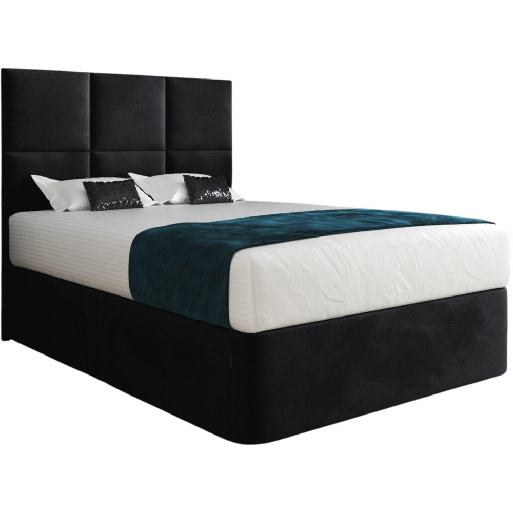 Caprio Black Single Upholstered Divan Bed Frame with Floorstanding Cube Headboard Image 2
