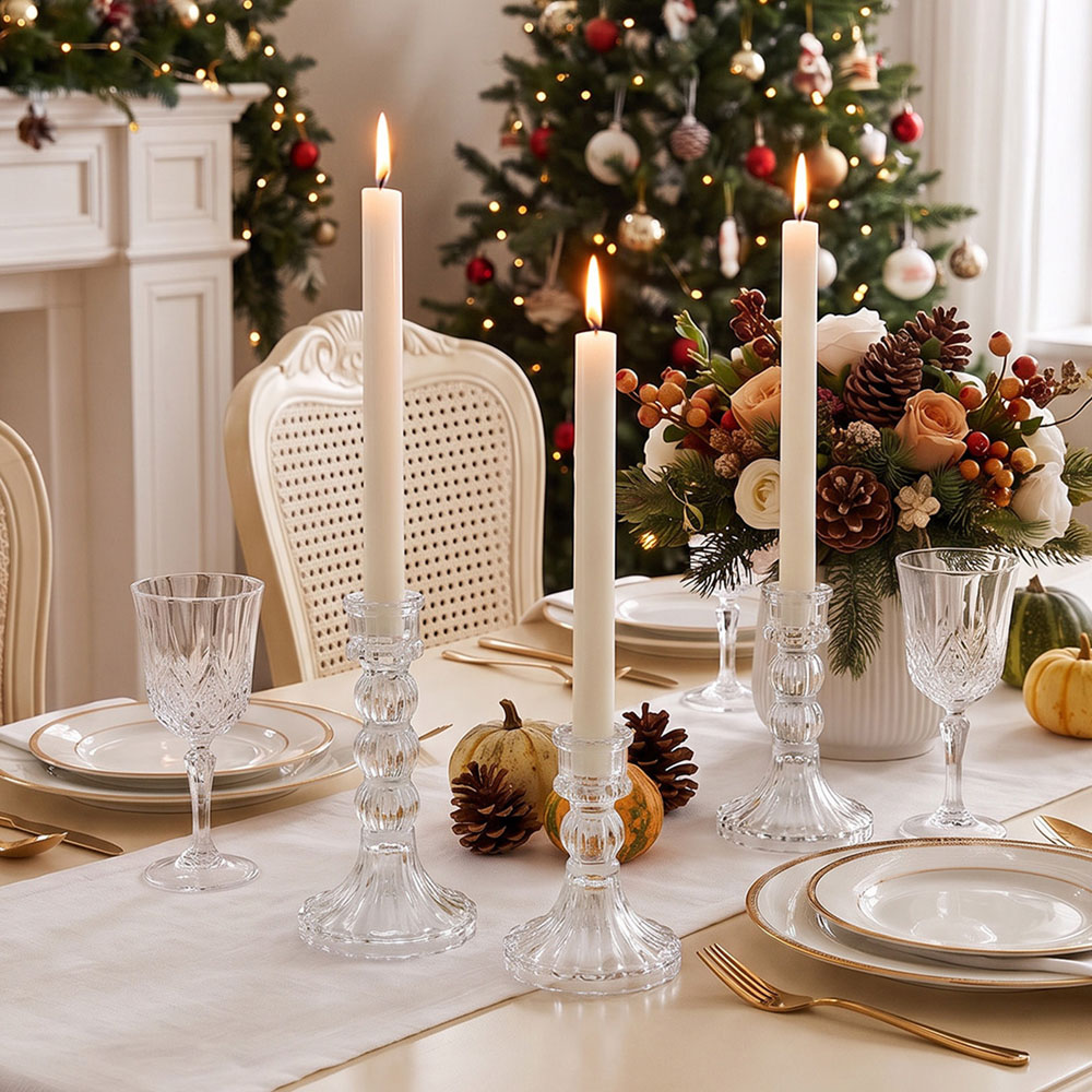 Living and Home Clear Glass Fluted Candlestick Holder Set of 3 Image 8
