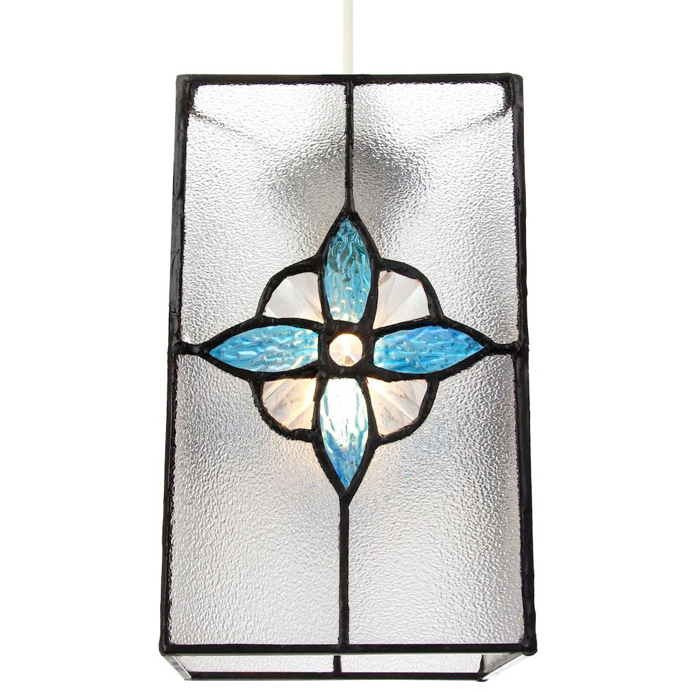 Happy Homewares Clear Glass Traditional Tiffany Style Pendant Shade with Teal Panels Image 3