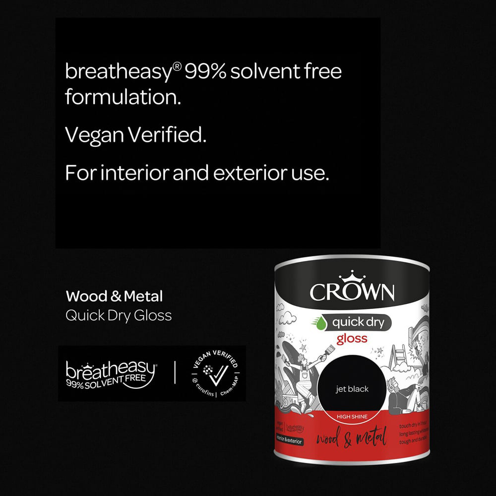 Crown Quick Dry Jet Black Gloss Wood and Metal Paint 750ml Image 6