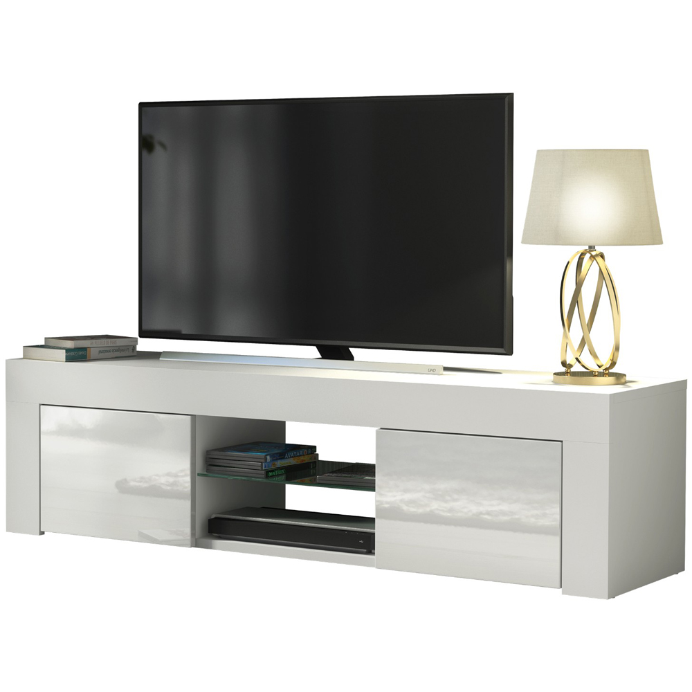 Creative Furniture Loom White and White Gloss 2 Door 2 Shelf TV Unit Image 2