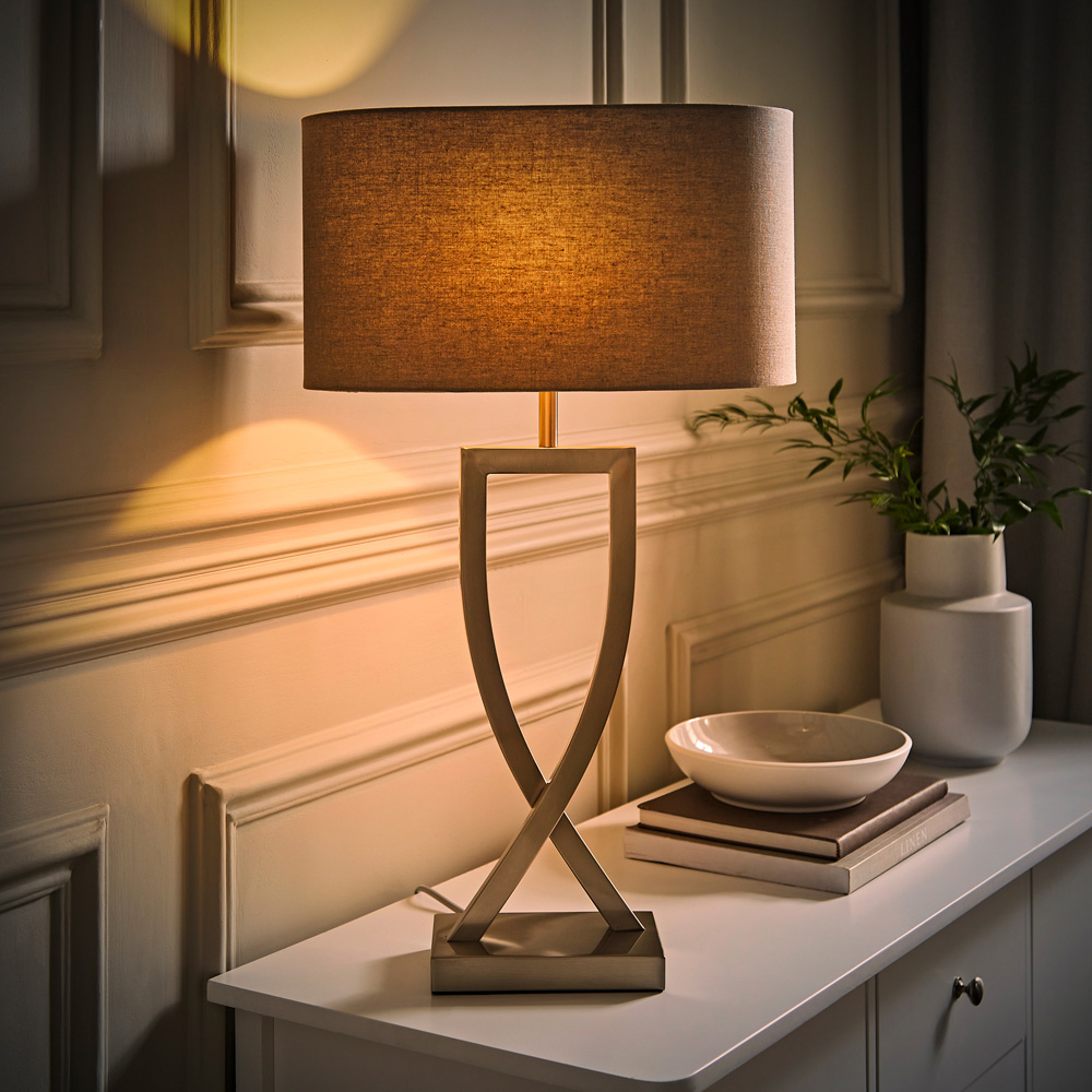 ValueLights Katniss Crossover Chrome and Grey Shade Metal LED Table Lamp Image 2