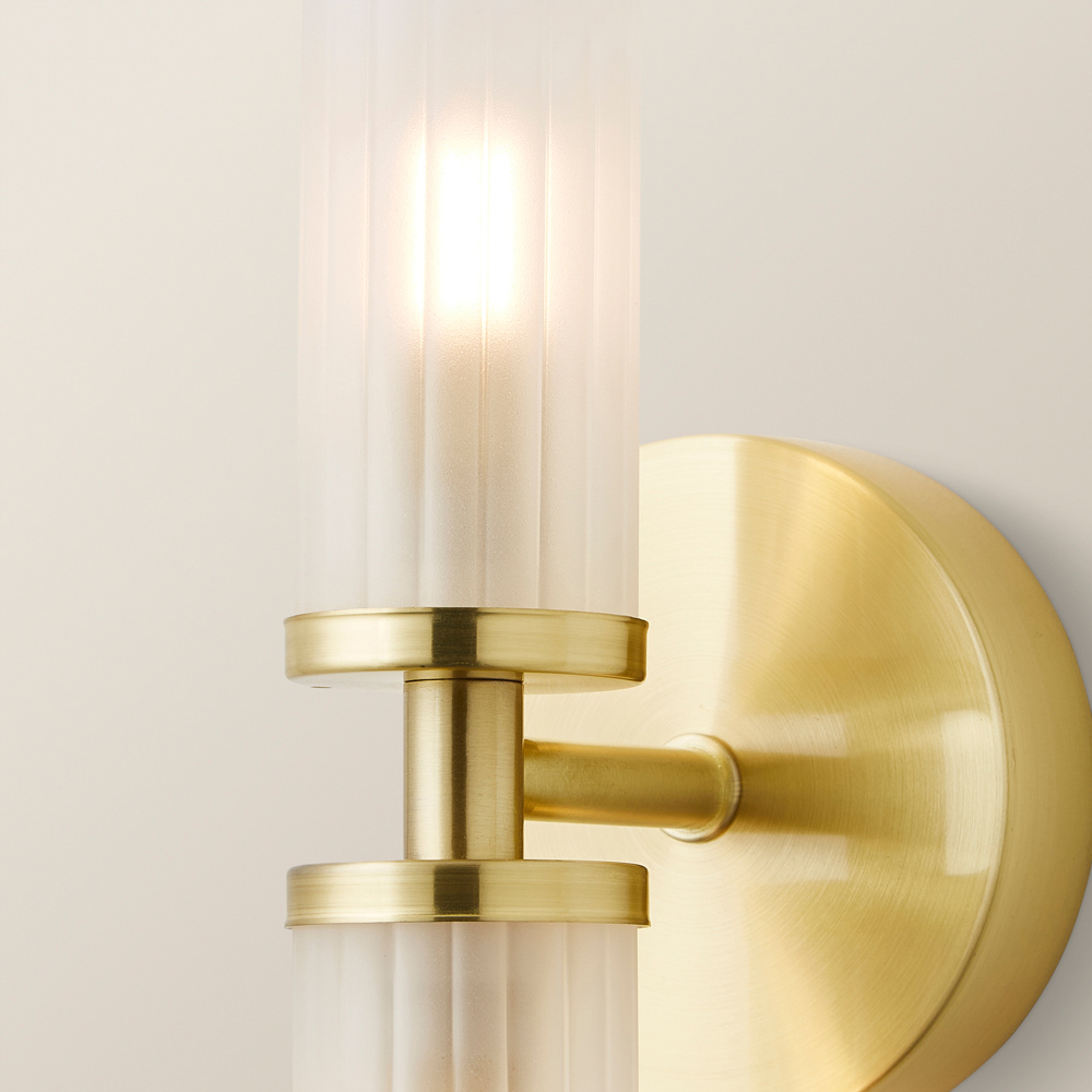 ValueLights Canya Matte Gold 2 Way Up Down Frosted Reeded Glass LED Wall Light Image 4