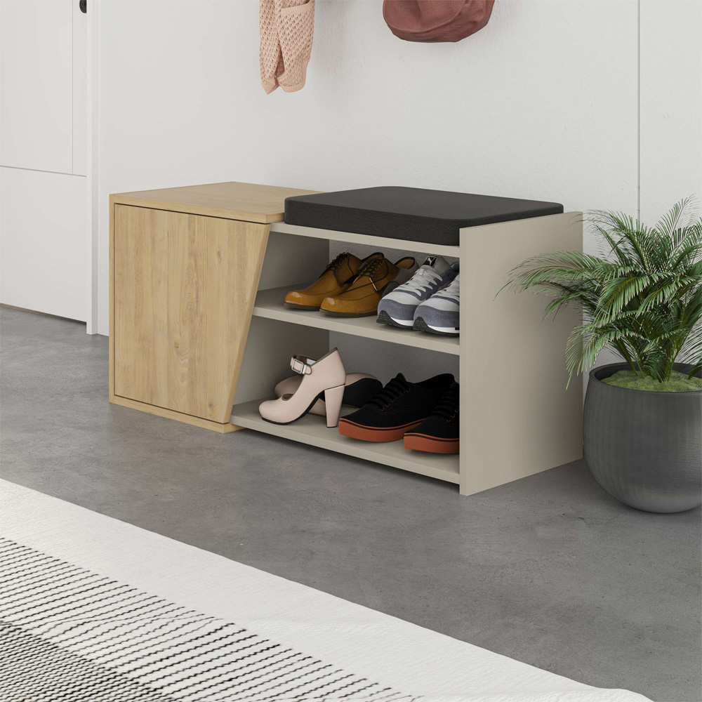 Decortie Fiona Sandstone and Oak Entryway Shoe Bench Storage Image 6