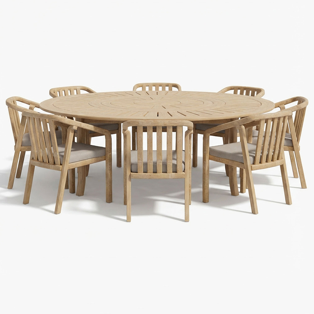 Royalcraft Maris 8 Seater Light Teak Acacia Wood Round Outdoor Bistro Set Image 2