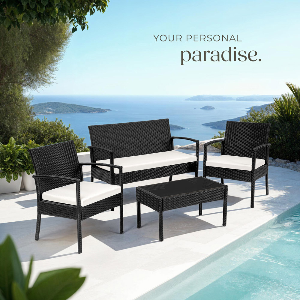 tectake Sparta 4 Seater Black Rattan Garden Lounge Set Image 3