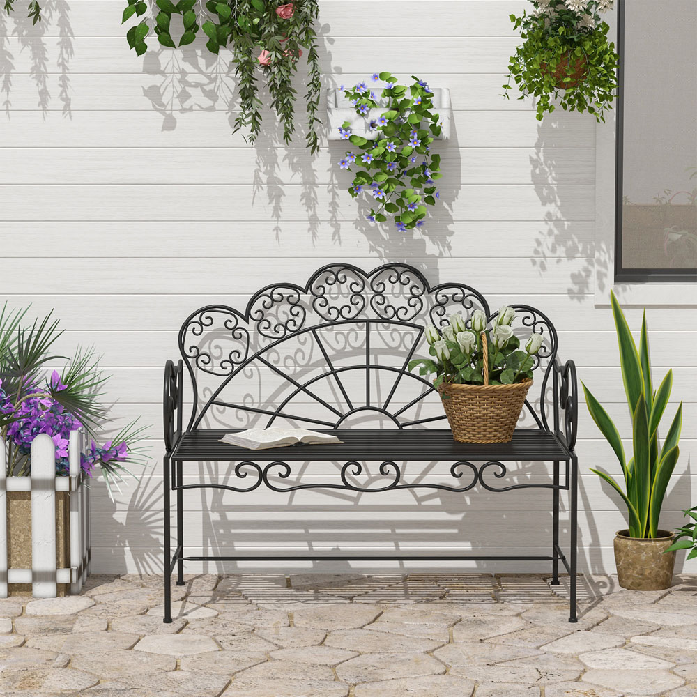 Outsunny 2 Seater Black Metal Garden Loveseat Bench Image 5