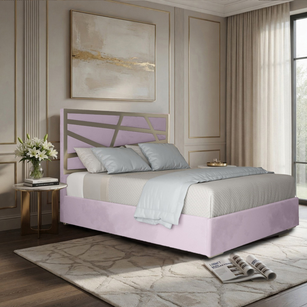 Arabella Pink Single Velvet Upholstered Metal Bed Frame with Panelled Headboard Image 5