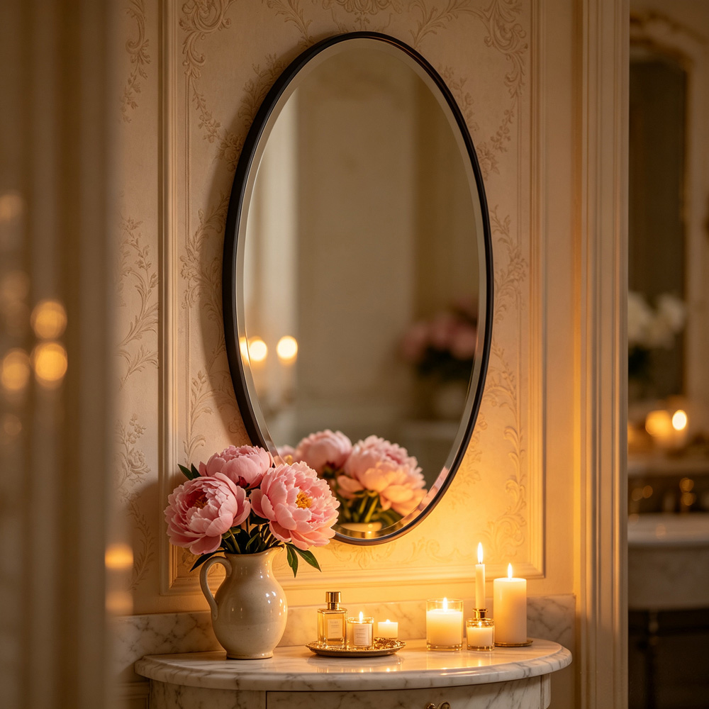 Living and Home Black Oval Aluminium Framed HD Float Glass Bathroom Mirror 50 x 70cm Image 2