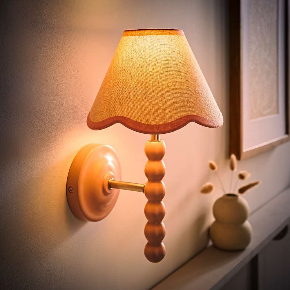 ValueLights Trim Scallop Shade Pink Bobbin LED Wall Light with Bulb 2 Pack Image 2